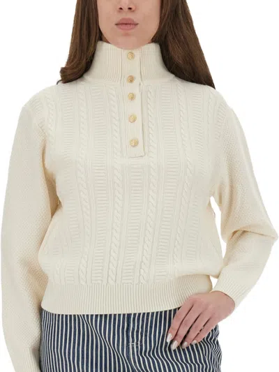 Apc A.p.c. Textured Knit High Collar Shirt With Ribbed Detailing In Pink