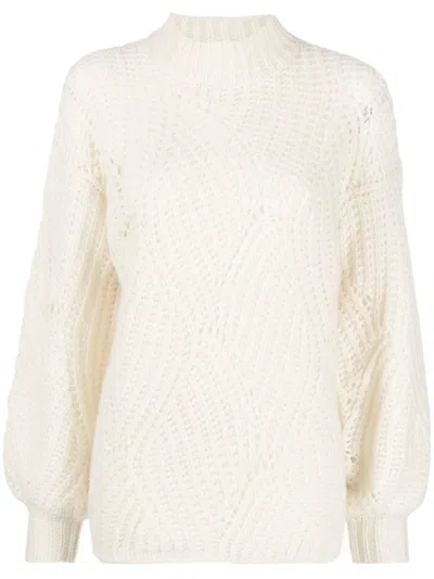 Agnona Knitwear With Balloon Sleeves And Chunky Knit In Neutral