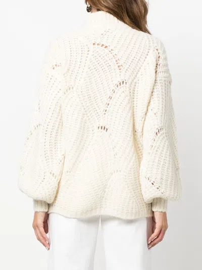 Agnona Knitwear With Balloon Sleeves And Chunky Knit In Neutral