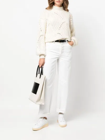 Agnona Knitwear With Balloon Sleeves And Chunky Knit In Neutral
