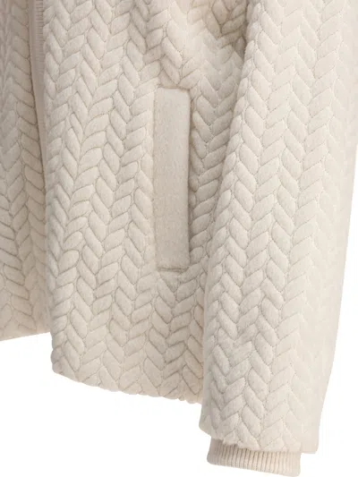 Agnona Ribbed Cuffs Shawl Collar Side Pockets Textured Pattern In Neutral