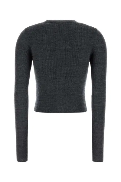 Ganni Grey Sweater With Classic Collar And Check Motif On The Front In Wool Woman
