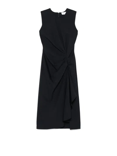 Alexander Mcqueen Black Compact Viscose Blend Knit Midi Dress In Black