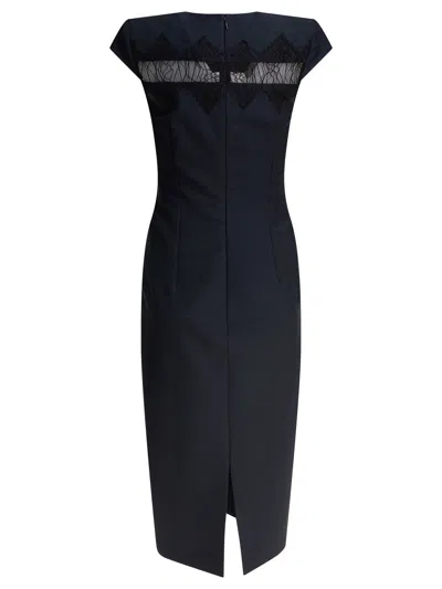 Alexander Mcqueen Tailored Pencil Midi Dress With Lace Inserts In Blue
