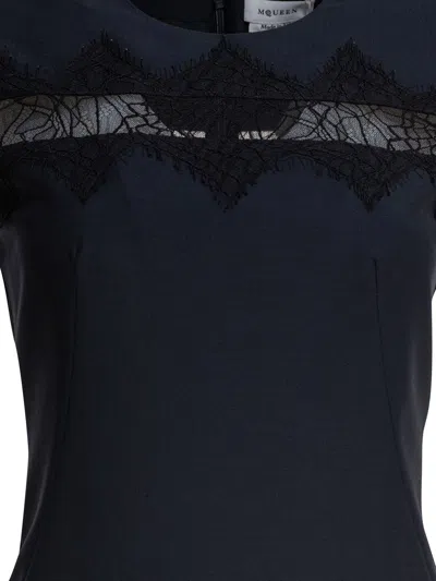 Alexander Mcqueen Tailored Pencil Midi Dress With Lace Inserts In Blue