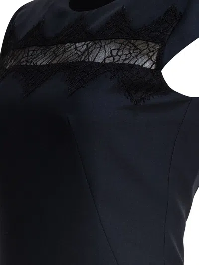 Alexander Mcqueen Tailored Pencil Midi Dress With Lace Inserts In Blue