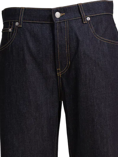 Alexander Mcqueen Wide Leg Denim Contrast Stitching In Blue