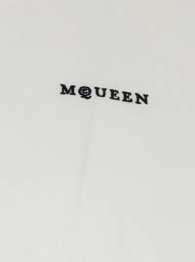 Alexander Mcqueen White Polo Shirt With Classic Collar And Logo Lettering Embroidery On The Front In Cotton Man In White
