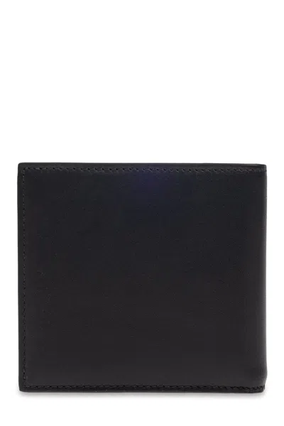 Alexander Mcqueen Bifold Wallet In Smooth Calf Leather With Logo Print In Black