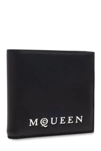 Alexander Mcqueen Bifold Wallet In Smooth Calf Leather With Logo Print In Black