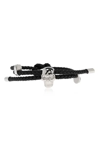 Alexander Mcqueen Skull Braided Leather Cord Bracelet Accessories