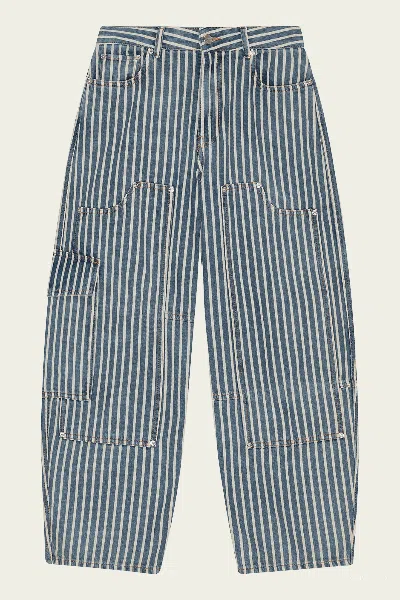 Ganni Light Stripe Denim Carpenter Jeans In Soft Chambray In Gray