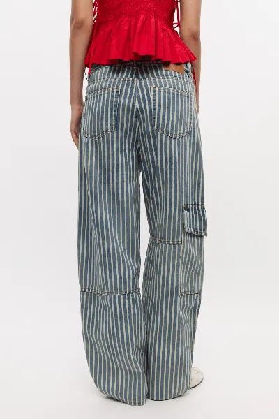 Ganni Light Stripe Denim Carpenter Jeans In Soft Chambray In Gray