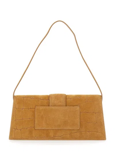 Jacquemus 'le Bambino' Beige Shoulder Bag With Logo Lettering On The Front And Embossed Crocodile Effect In Su
