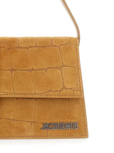 Jacquemus 'le Bambino' Beige Shoulder Bag With Logo Lettering On The Front And Embossed Crocodile Effect In Su