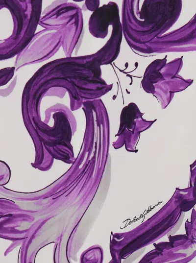 Dolce & Gabbana Violet Crewneck Dress With Rear Zip Closure And All-over Floral Print In Silk Stretch Woman