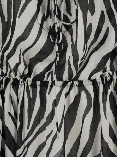 The Andamane Wilma Black And White Long Dress With Long Balloon Sleeves And All-over Zebra Print In Cotton Woman In Gray