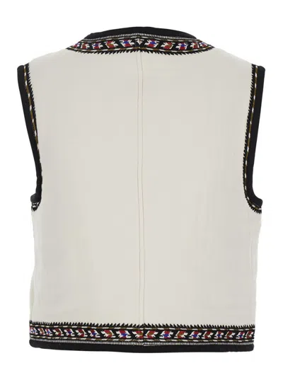 Isabel Marant Étoile 'zeana' White Gilet With Round Neck And Geometric Embroidery In Cotton And Viscose Blend Woman