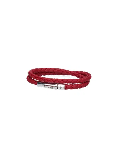 Tod's Woven Strap Bracelet In Red