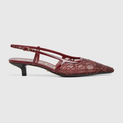 Gucci 35mm Gg Crystal-embellished Slingback Pumps In Red
