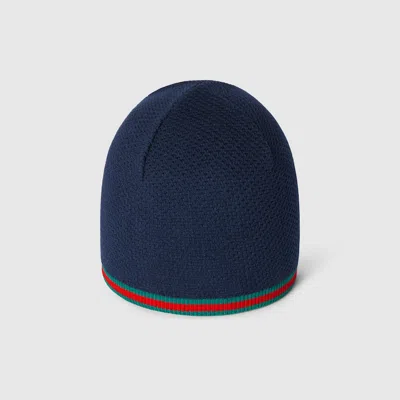 Gucci Cotton Hat With Web In Blue