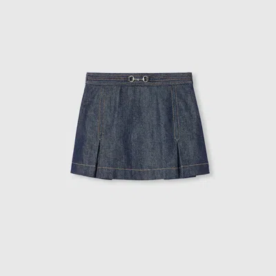 Gucci Denim Skirt With Horsebit In Blue