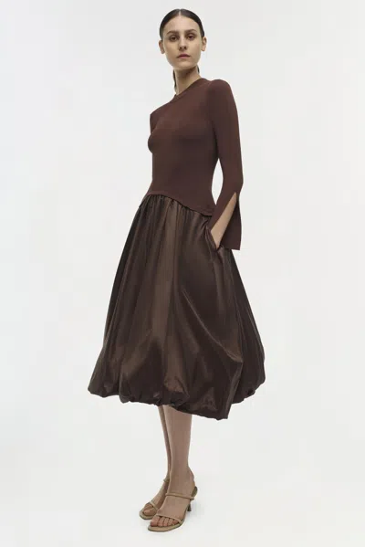 Simkhai Kenlie Mock Neck Midi Dress Chocolate