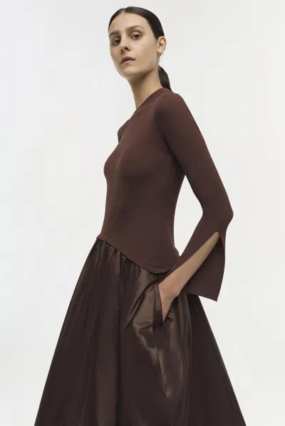 Simkhai Kenlie Mock Neck Midi Dress Chocolate