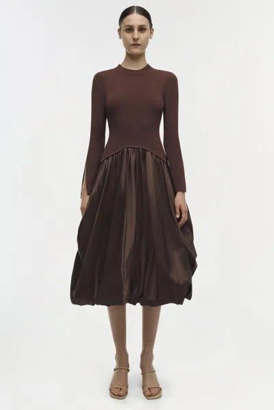 Simkhai Kenlie Mock Neck Midi Dress Chocolate