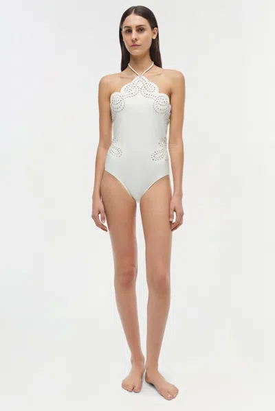 Simkhai Women's Nicolette Halter Embroidered Swimsuit In White