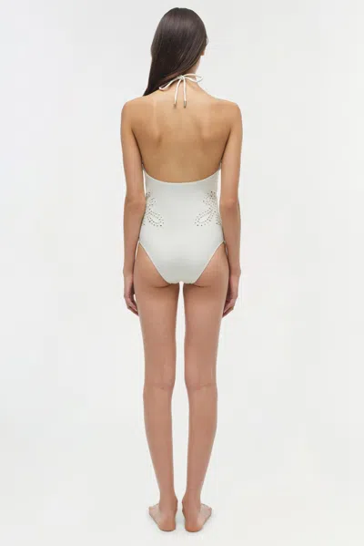 Simkhai Women's Nicolette Halter Embroidered Swimsuit In White