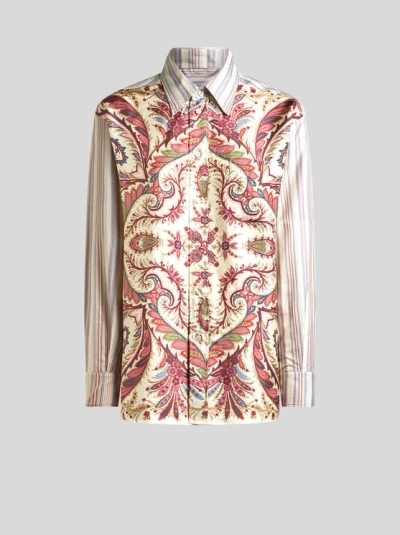 Etro Camicia Over In Cotone A Righe Con Stampa In Multi