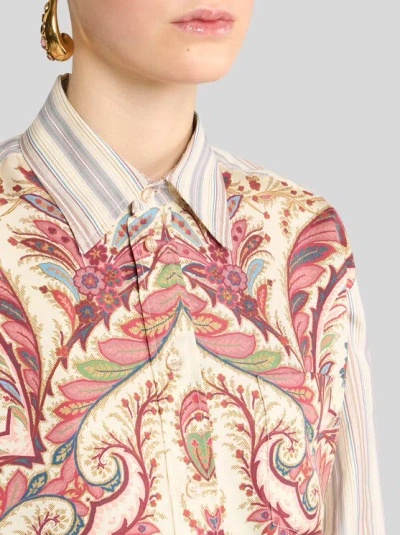 Etro Camicia Over In Cotone A Righe Con Stampa In Multi