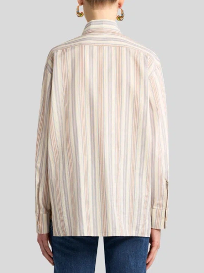 Etro Camicia Over In Cotone A Righe Con Stampa In Multi