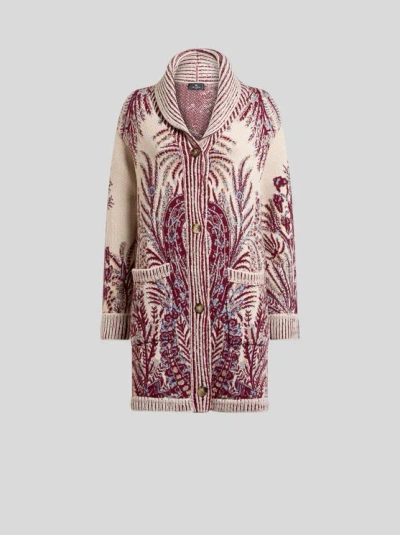 Etro , Maxicardigan Aus Wolle Und Baumwolle Mit Jacquardmuster, Damen, Bordeaux, Grösse 42