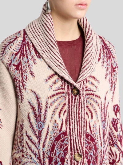 Etro , Maxicardigan Aus Wolle Und Baumwolle Mit Jacquardmuster, Damen, Bordeaux, Grösse 42