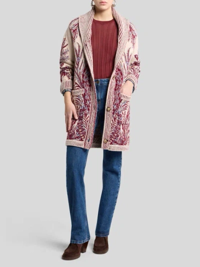 Etro , Maxicardigan Aus Wolle Und Baumwolle Mit Jacquardmuster, Damen, Bordeaux, Grösse 42