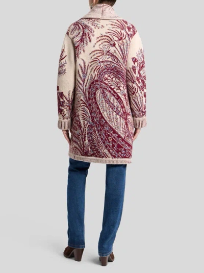 Etro , Maxicardigan Aus Wolle Und Baumwolle Mit Jacquardmuster, Damen, Bordeaux, Grösse 42