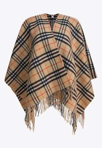 Burberry Wool And Cashmere Cape With Check Pattern In Multi