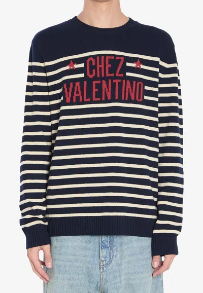 Valentino Garavani Crewneck Sweater With Bold Jacquard Motif In Black