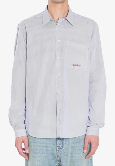 Valentino Striped Shirt With Embroidered Logo In Blue
