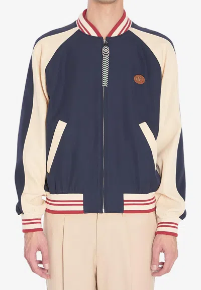 Valentino Sporty Bomber Jacket With Embroidered Details In Blue
