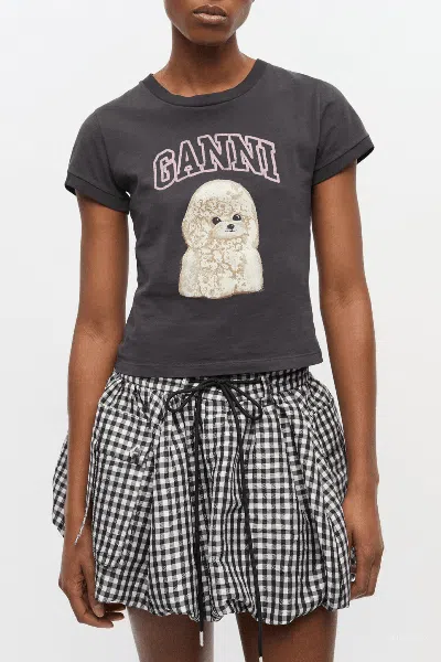 Ganni Women Black T-shirt With Round Neck And Maxi Logo On The Front In Cotton Woman In Black