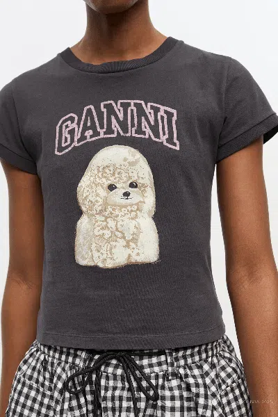 Ganni Women Black T-shirt With Round Neck And Maxi Logo On The Front In Cotton Woman In Black