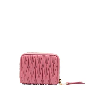 Miu Miu Matelassé-effect Leather Wallet In Pink