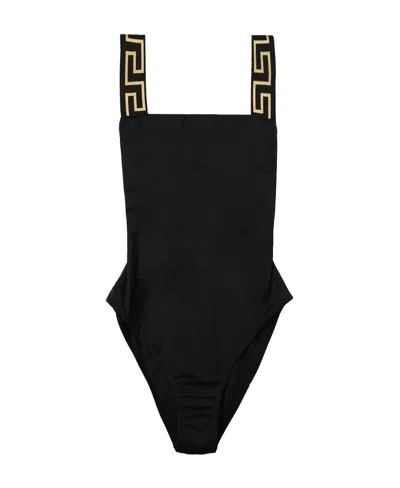Versace Black Logo One-piece Swimsuit In Black
