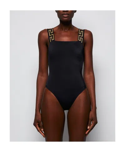 Versace Black Logo One-piece Swimsuit In Black