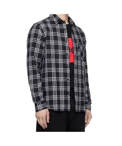 Hugo Boss Checked Chest-pocket Shirt In Black