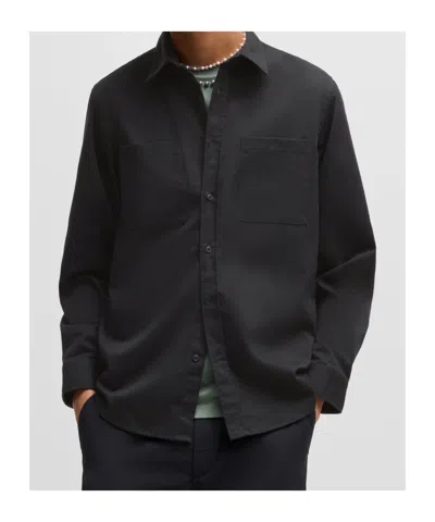 Hugo Boss Relaxed-fit Shirt In Soft Twill With Kent Collar In Black
