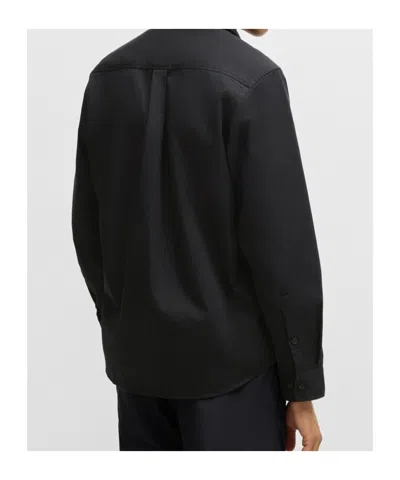 Hugo Boss Relaxed-fit Shirt In Soft Twill With Kent Collar In Black